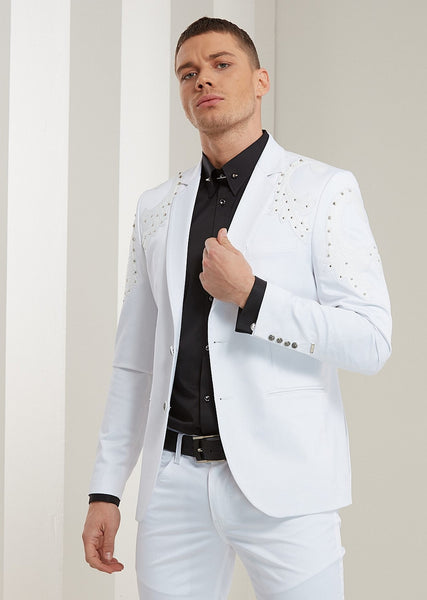 White Silver Studded Motif Blazer – MONDO Menswear