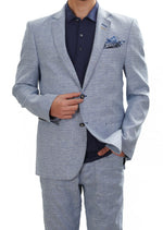 Blue Faded Plaid Linen-Blend Suit