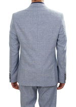 Blue Faded Plaid Linen-Blend Suit