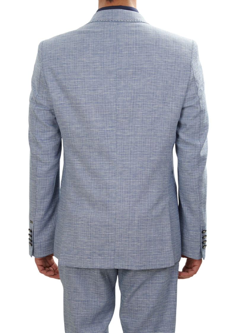 Blue Faded Plaid Linen-Blend Suit