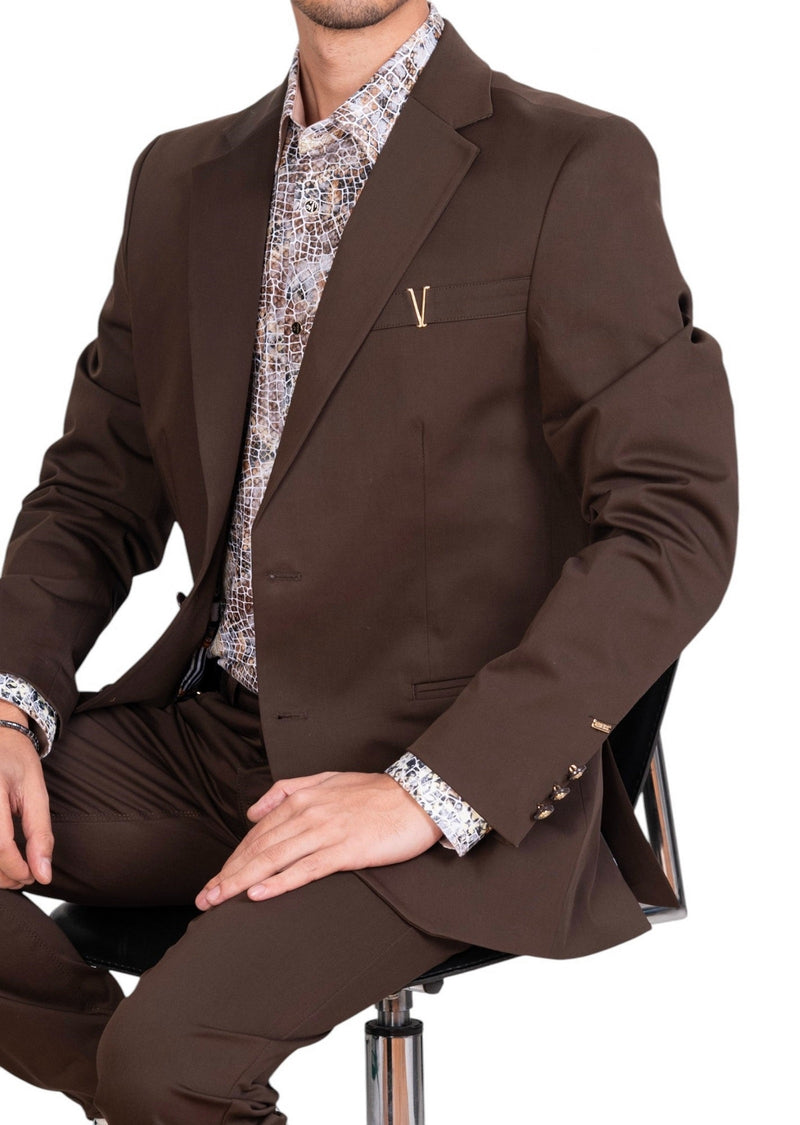 Brown Gold V-Buckle 2-Pcs Suit