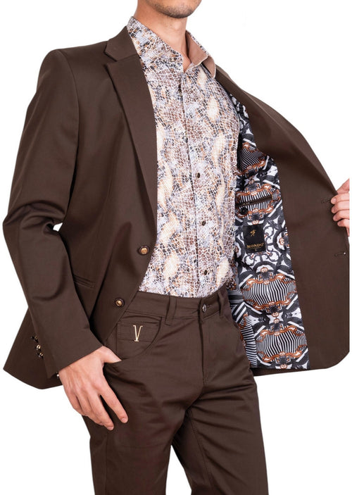 Brown Gold V-Buckle 2-Pcs Suit