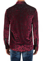 Burgundy Floral Burnout Velvet Shirt