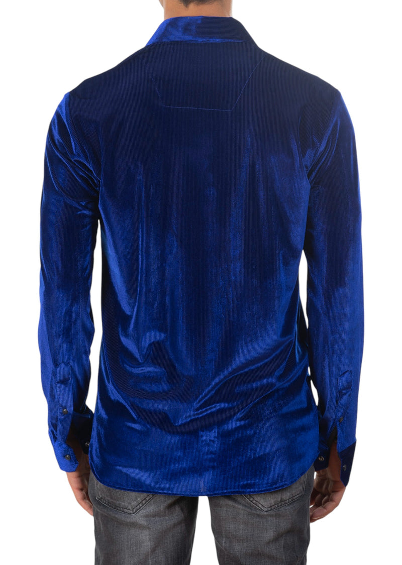 Blue Tonal Stripe Velvet Shirt