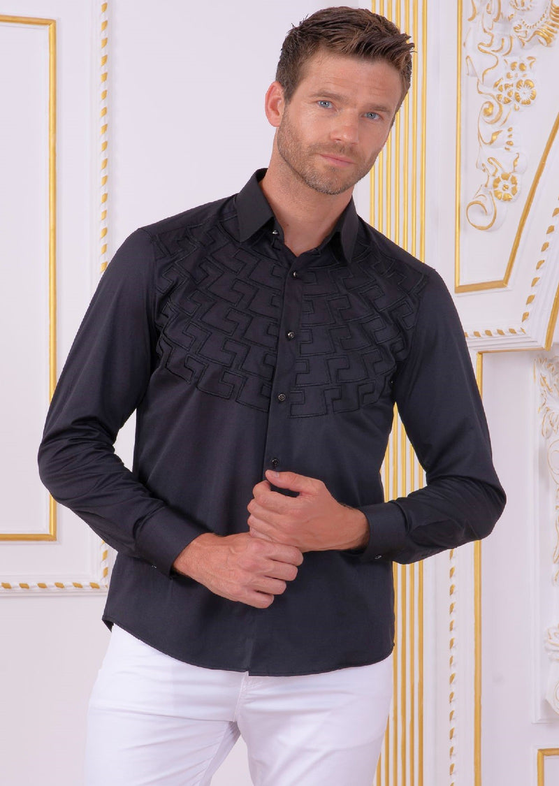 Black Meander Embroidery Shirt