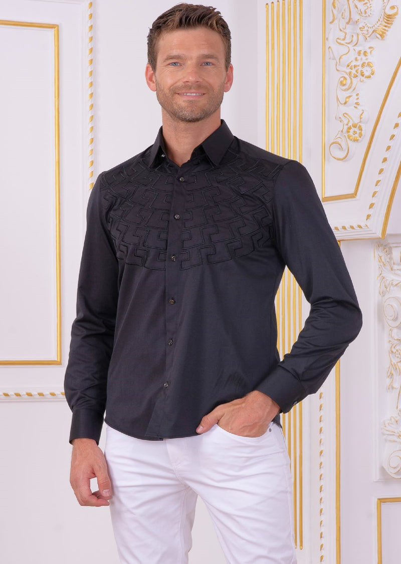 Black Meander Embroidery Shirt