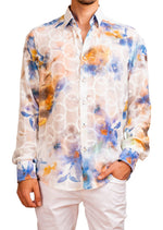 White Blue Ruffled Lace Shirt