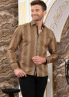 Brown Crosshatch Print Silky Shirt