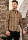 Brown Crosshatch Print Silky Shirt