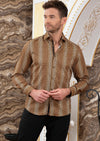 Brown Crosshatch Print Silky Shirt