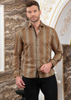 Brown Crosshatch Print Silky Shirt