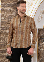 Brown Crosshatch Print Silky Shirt