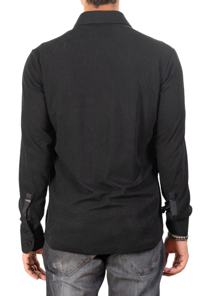 Black Emboss Zipper Knit Shirt