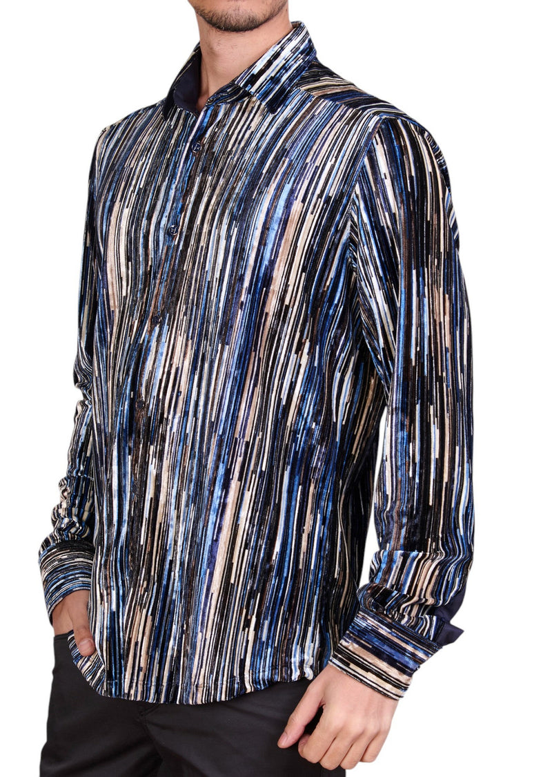 Blue Brushstroke Velvet Shirt