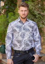 White Swirl Leopard Foil Knit Shirt