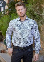 White Swirl Leopard Foil Knit Shirt