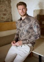 Beige Swirl Leopard Foil Knit Shirt