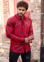 Red Swirl Leopard Foil Knit Shirt