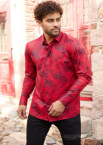 Red Swirl Leopard Foil Knit Shirt