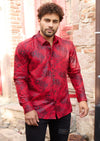 Red Swirl Leopard Foil Knit Shirt