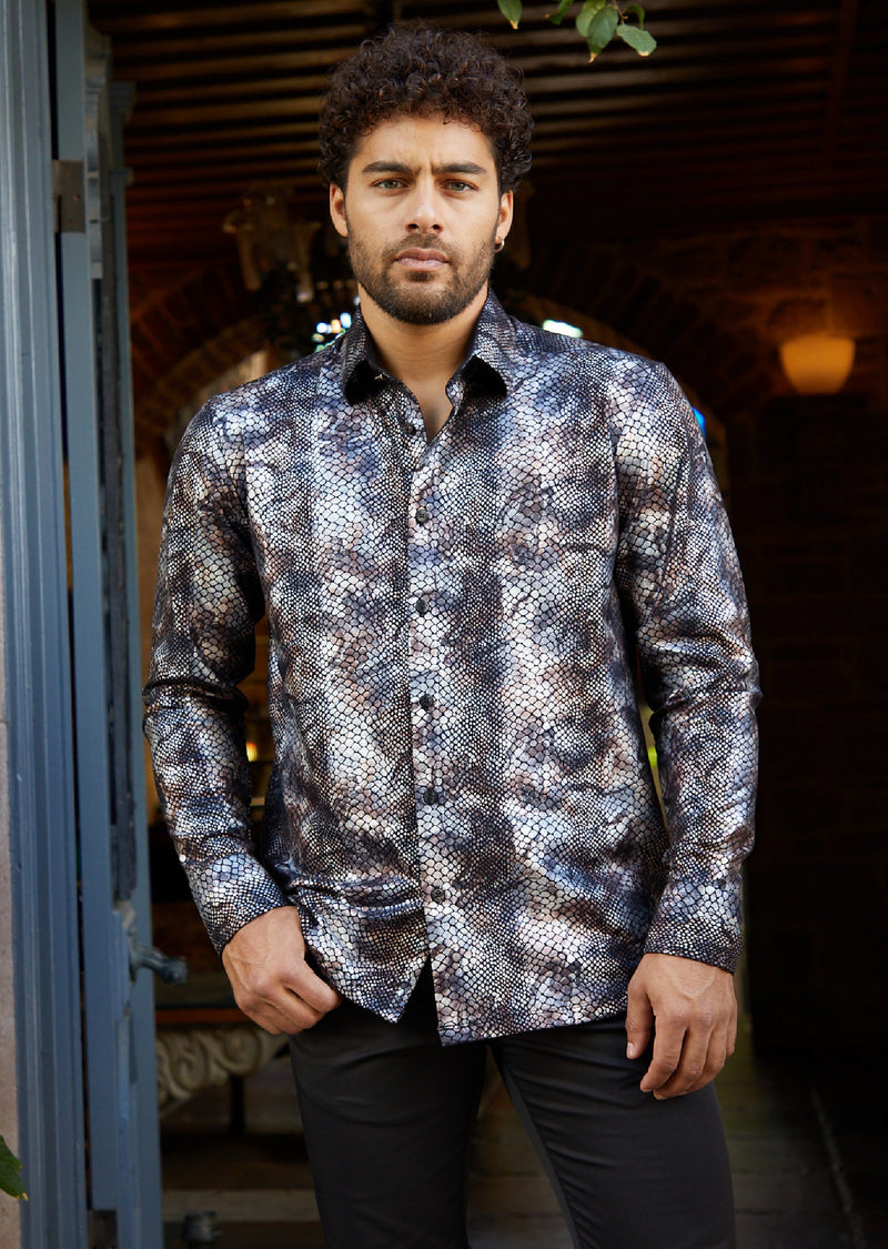 Black Multicolor Snake Foil Knit Shirt