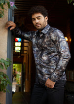 Black Multicolor Snake Foil Knit Shirt