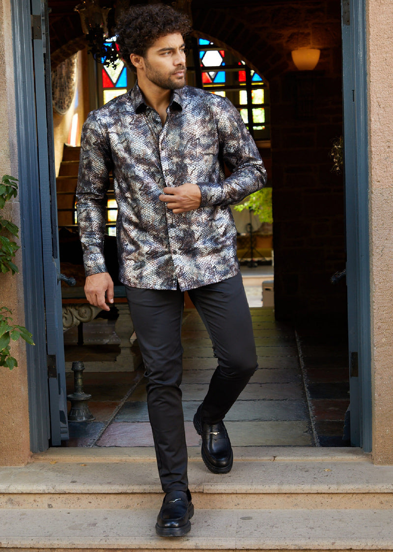 Black Multicolor Snake Foil Knit Shirt