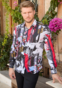 Red Free Style Art Silky Shirt