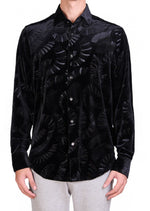 Black Emboss Swirl Velvet Shirt