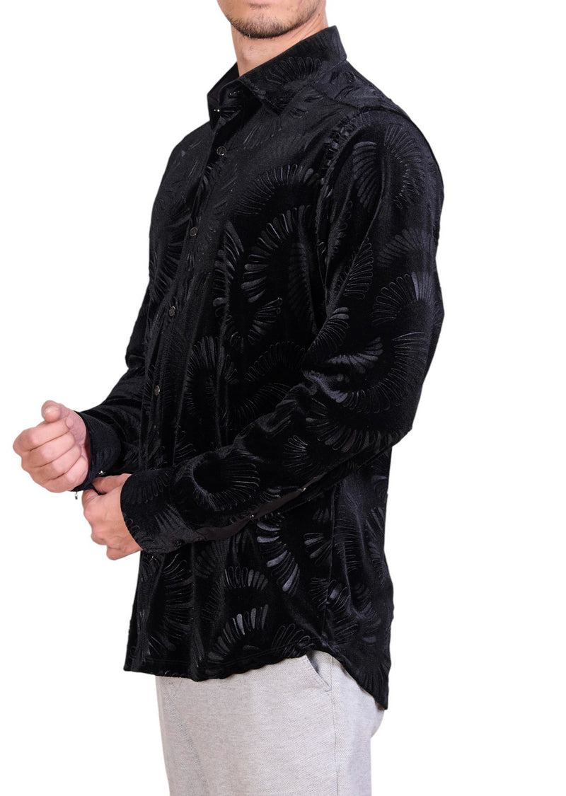 Black Emboss Swirl Velvet Shirt