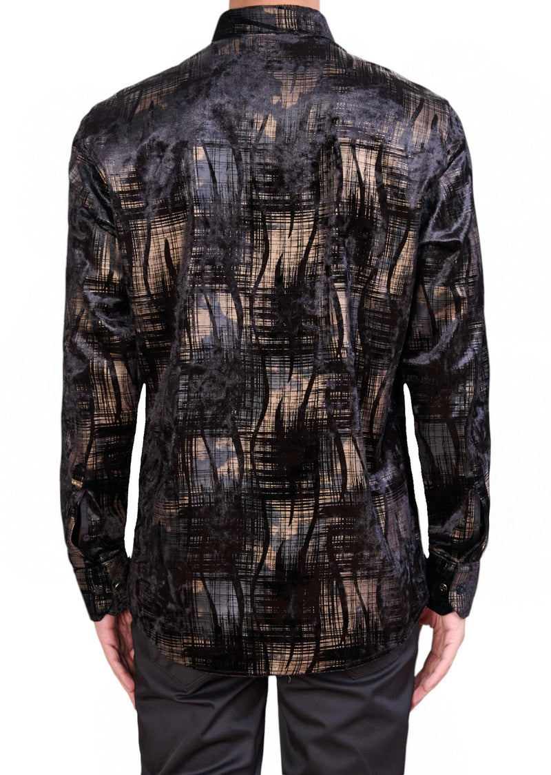 Black Gold Flame Velvet Shirt