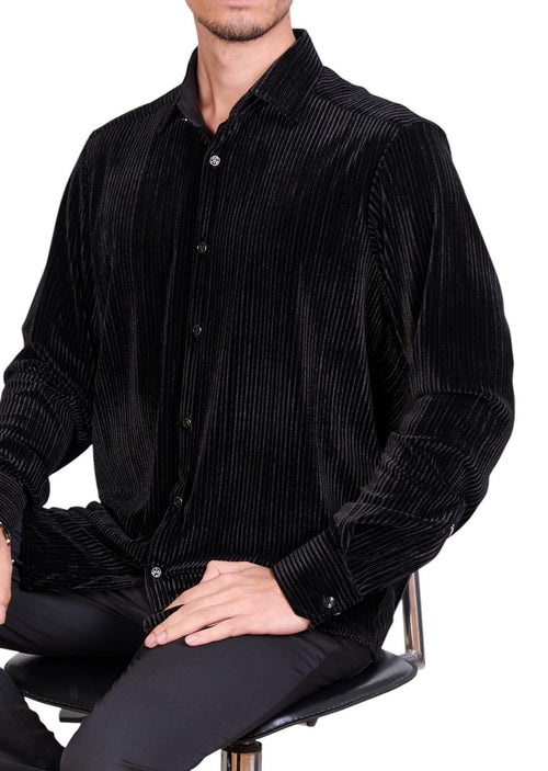 Black Tonal Stripe Velvet Shirt