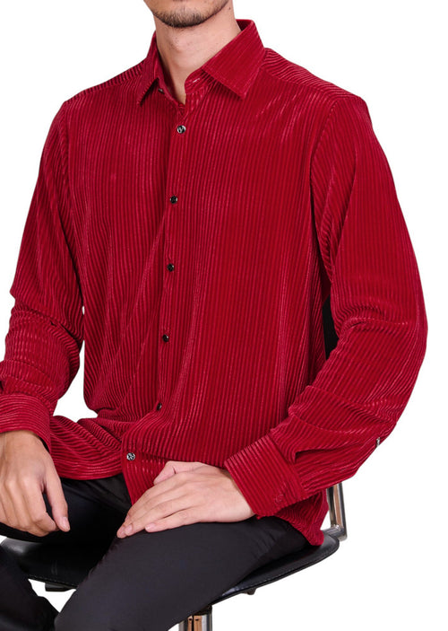 Red Tonal Stripe Velvet Shirt