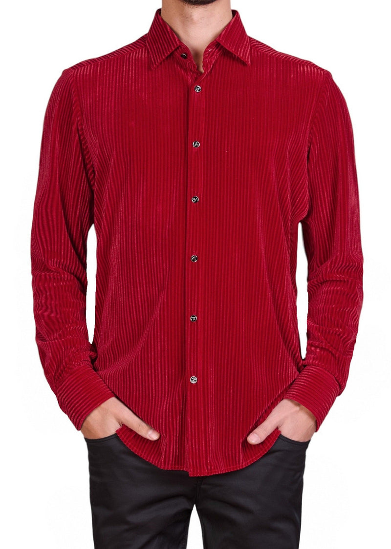 Red Tonal Stripe Velvet Shirt