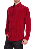 Red Tonal Stripe Velvet Shirt