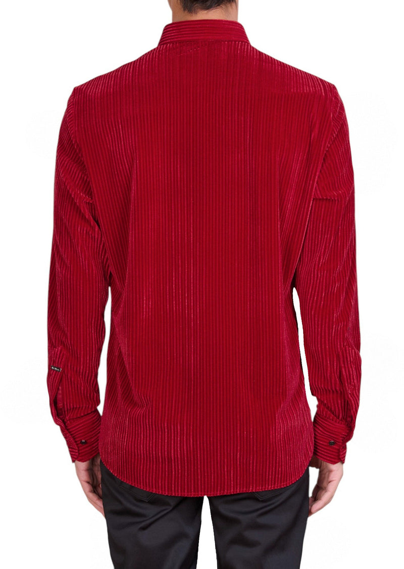 Red Tonal Stripe Velvet Shirt