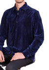 Navy Tonal Stripe Velvet Shirt