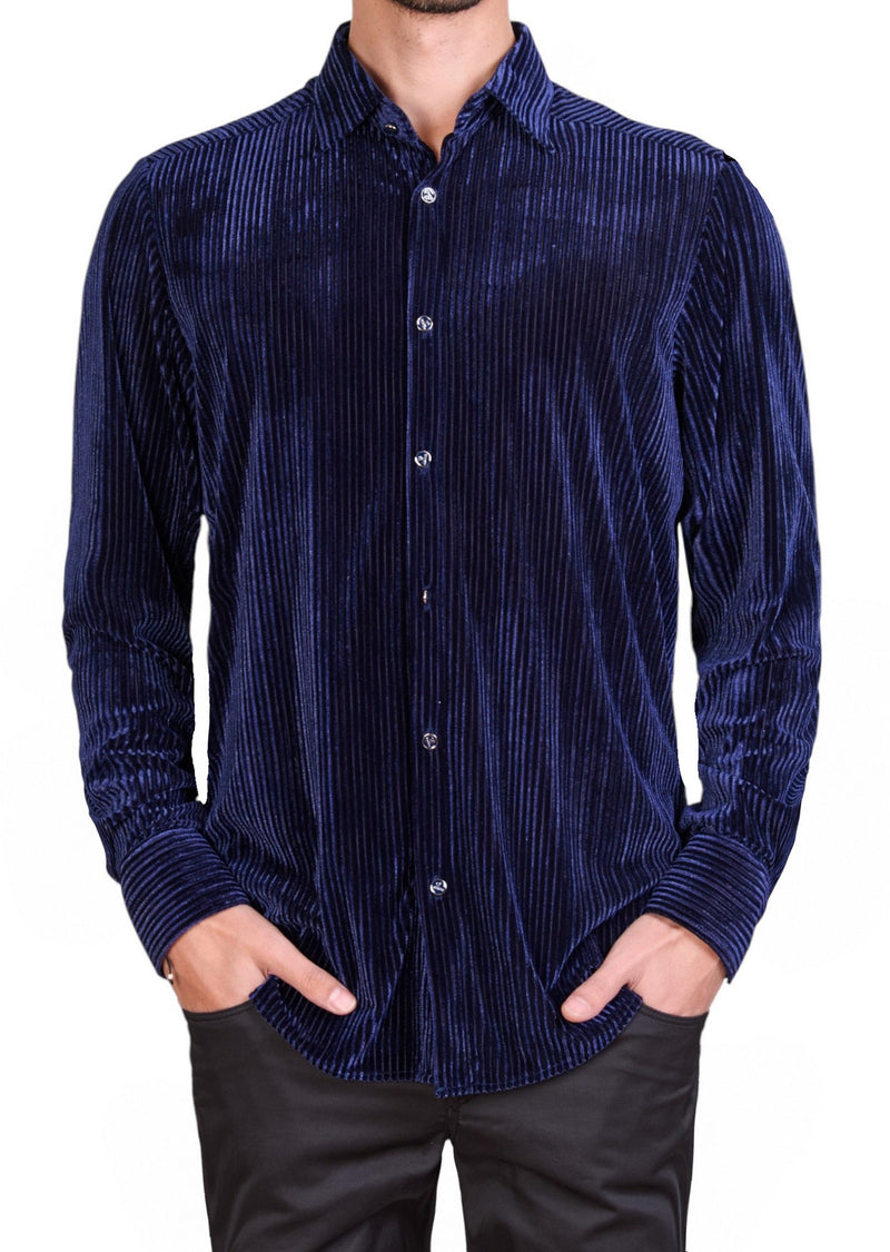 Navy Tonal Stripe Velvet Shirt