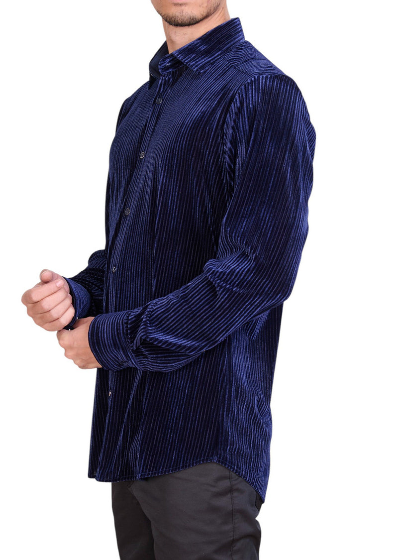 Navy Tonal Stripe Velvet Shirt