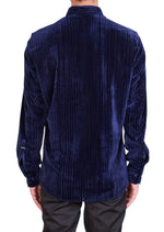 Navy Tonal Stripe Velvet Shirt