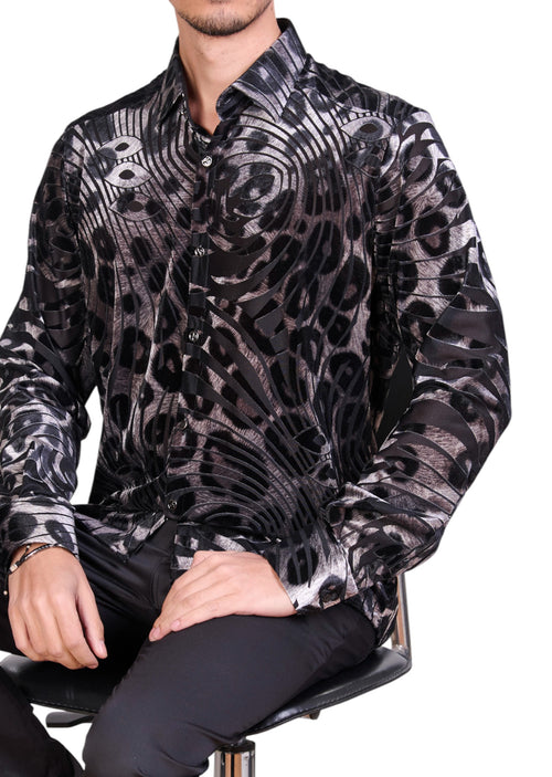 Black Silver Leopard Velvet Shirt