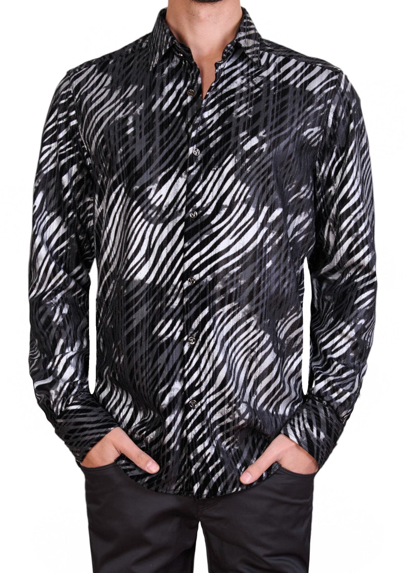 Black Silver Flame Velvet Shirt