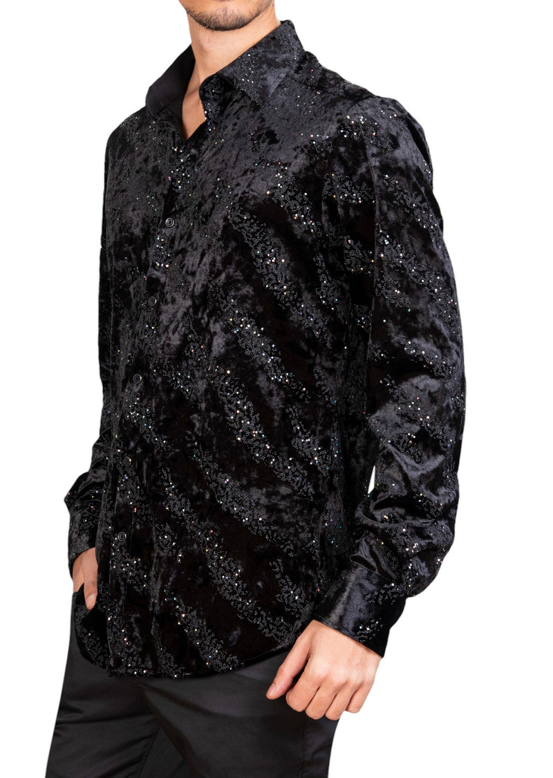 Black Luxe Rhinestone Velvet Shirt