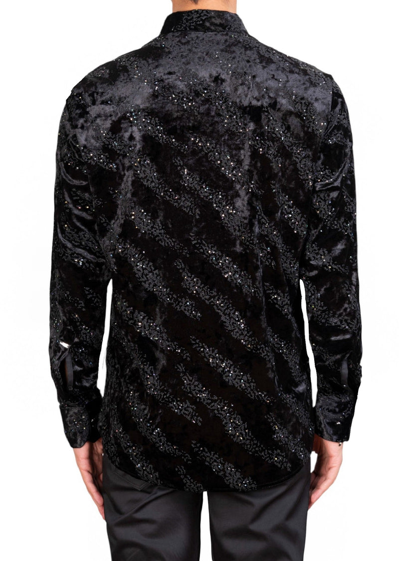 Black Luxe Rhinestone Velvet Shirt