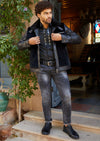 Black Calf Hair Waxed Biker Jacket