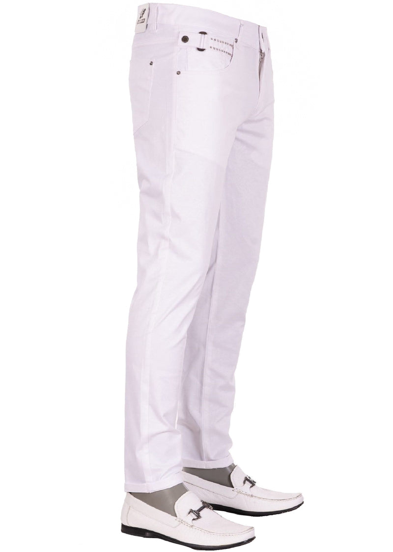 White Buckle Studded Tech Pants