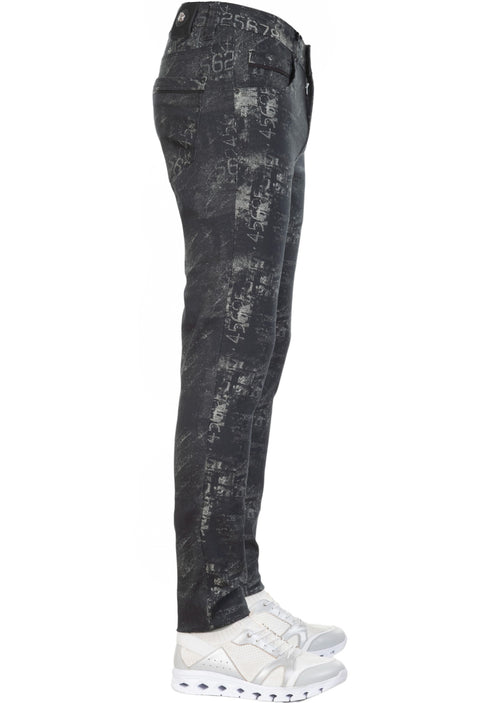 Black Faded Numbers Print Pants