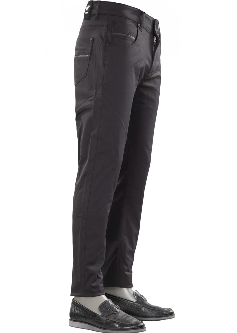 Black Pipe Detailed Tech Pants