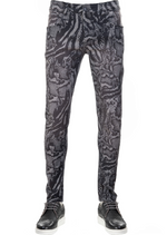 Black Gray Snake Printed Jeans