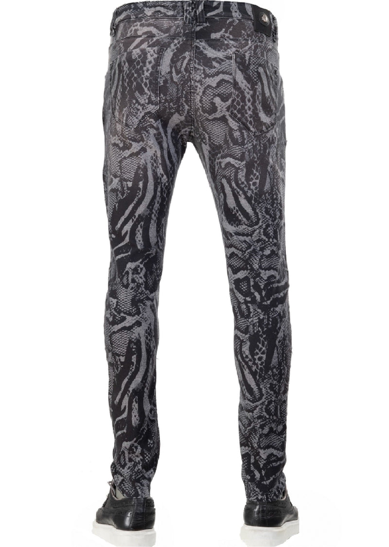 Black Gray Snake Printed Jeans